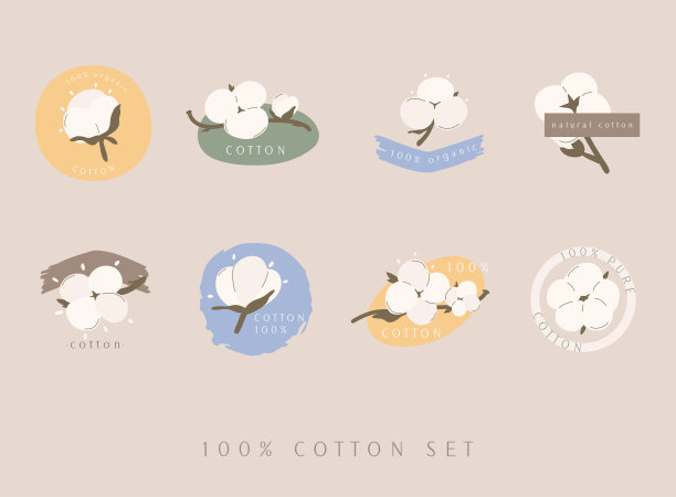 一套棉花载体标签/标签。手绘，排版风格的图标或徽章，贴纸，标志。图片下载