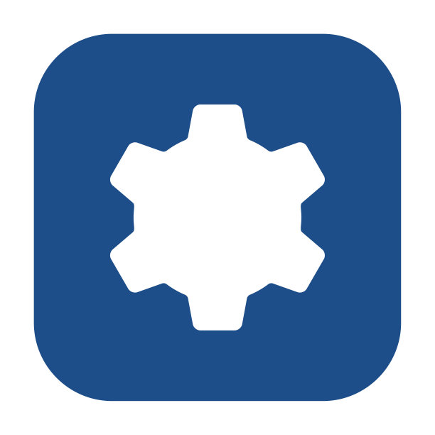 蓝色圆形方形齿轮图标，按钮隔离在白色背景上。图片下载