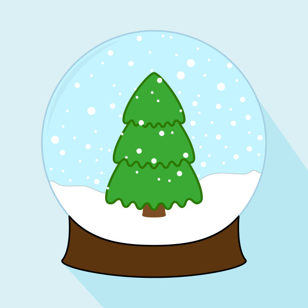 圣诞装饰品，水晶球。圣诞雪球，圣诞树和雪花。假日符号孤立在蓝色背景在平面设计。五彩缤纷的卡通插图。向量图片下载