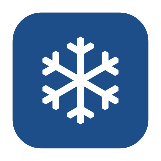 蓝色圆形方形雪花图标，按钮孤立在白色背景上。图片下载