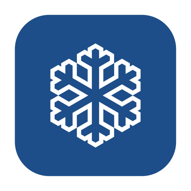 蓝色圆形方形雪花轮廓图标，按钮孤立在白色背景。图片下载