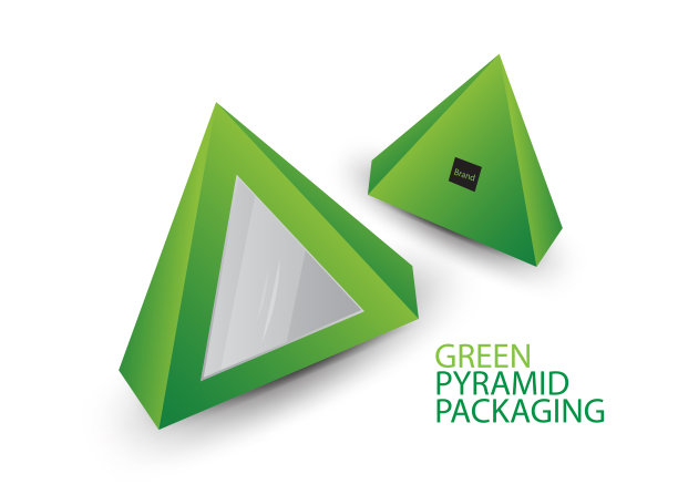 采购产品绿色3d金字塔，矢量插图，盒子包装的食品，礼品或其他产品，产品包装，饭团包装图片下载