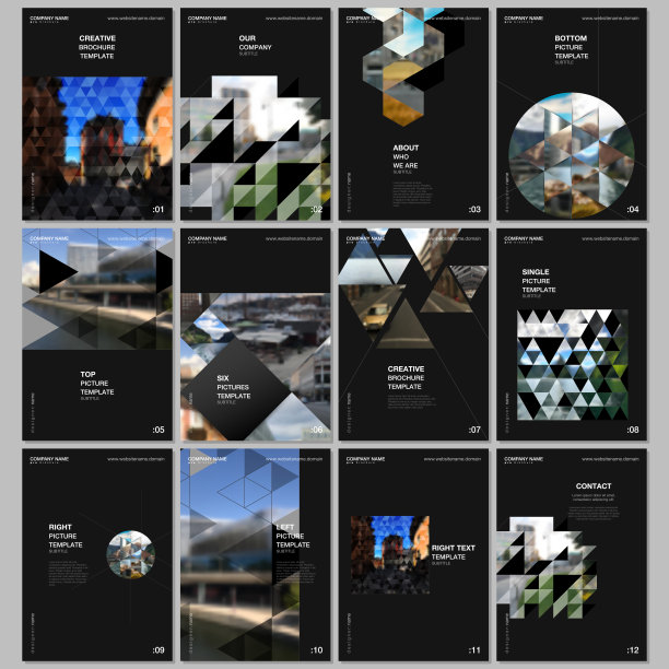 A4宣传册布局封面设计模板用三角形，三角形图案用于传单传单，A4宣传册设计，报告，演示，杂志封面，书籍设计。背景与地方的照片图片下载