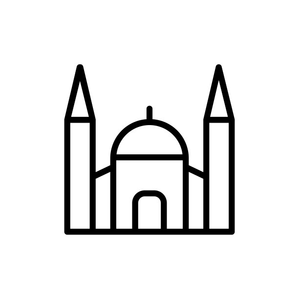 清真寺建筑标志建筑。简单的线条，轮廓向量元素的建筑图标，用户界面和用户体验，网站或移动应用程序图片下载