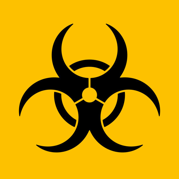 生物危害警告标志。生物微生物、病毒或毒素引起危险的标志。简单的平面黑色矢量插图上的黄色背景图片下载