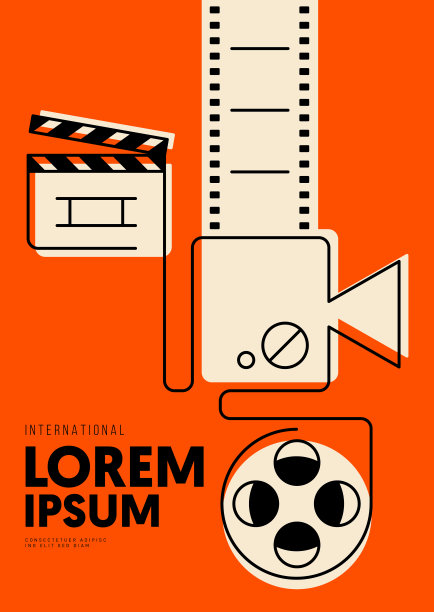 电影和电影海报设计模板与轮廓胶片卷轴，隔板，照相机图片下载