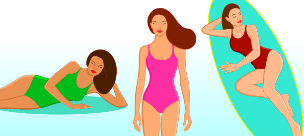 性感的年轻女性日光浴和放松在海滩上的泳装图片下载