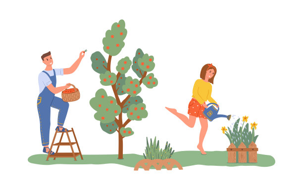 年轻人在花园里干活图片下载