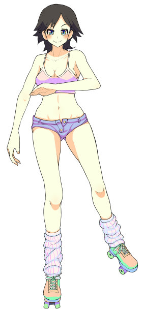 性感的女人穿着比基尼骑着旱冰鞋。图片下载