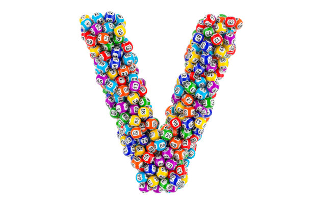 字母V，来自彩票球。3D渲染孤立的白色背景图片下载