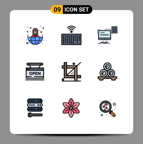 9主题填充线平色和可编辑图片下载