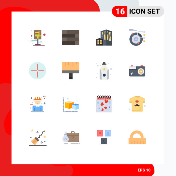 包装16个现代平面颜色的标志和符号图片下载