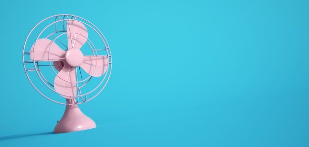 蓝色背景上的粉色电扇图片下载
