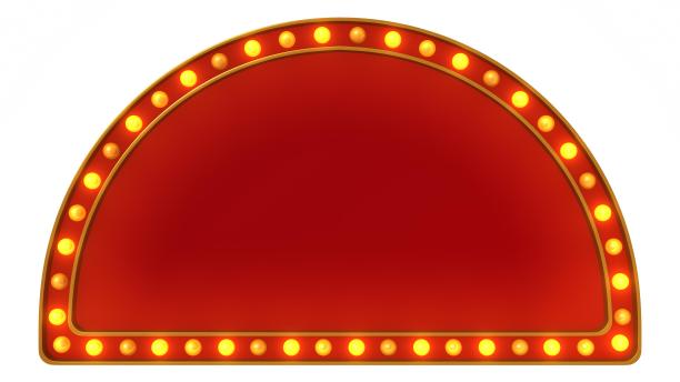 红色marquee金色边框灯板标志复古在白色的背景。三维渲染图片下载