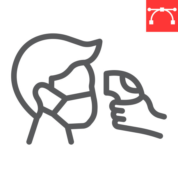 检查体温线图标、冠状病毒和covid-19，检查体温符号矢量图形，可编辑笔触直线图标，eps 10。图片下载