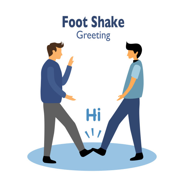 脚抖的概念。两个人用脚叩击问候。安全问候预防Covid-19冠状病毒流感病媒插图。新常态的问候方式。图片下载