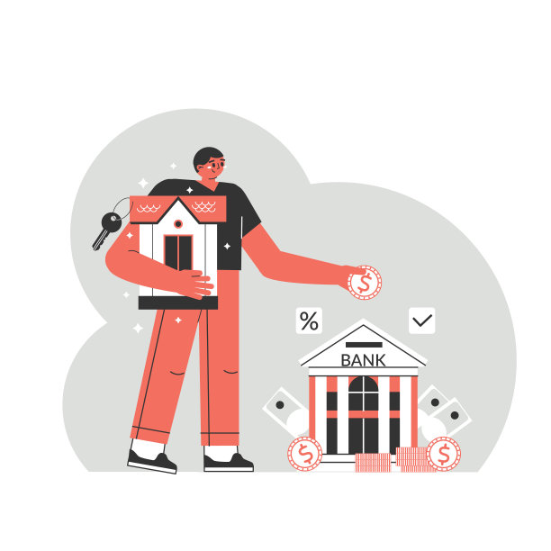 抵押贷款的概念。这个人把钱转到银行，给银行付贷款。图片下载