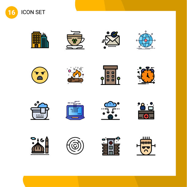 组16现代平面颜色填充线条集图片下载