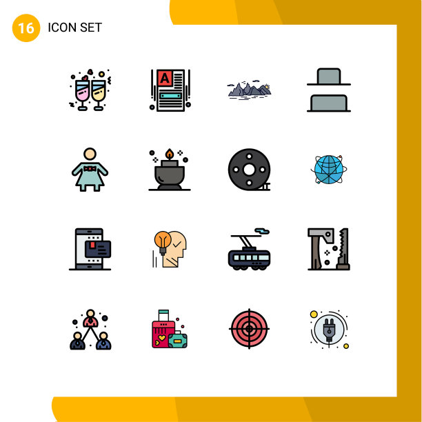 组16现代平面颜色填充线条集图片下载