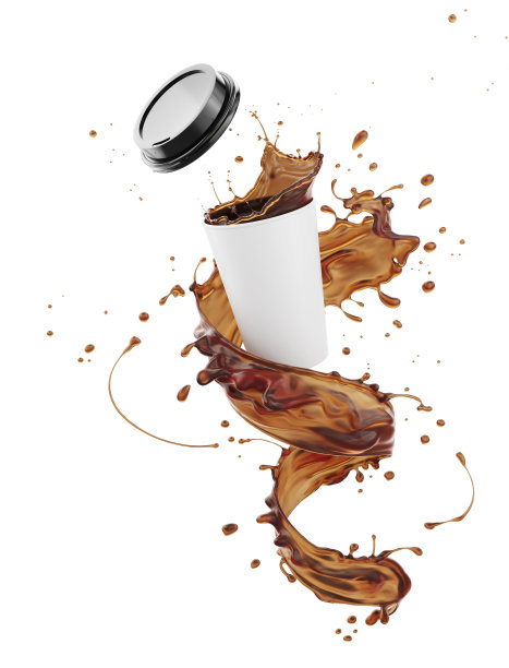 用白色杯子扭动和喷洒咖啡。图片下载