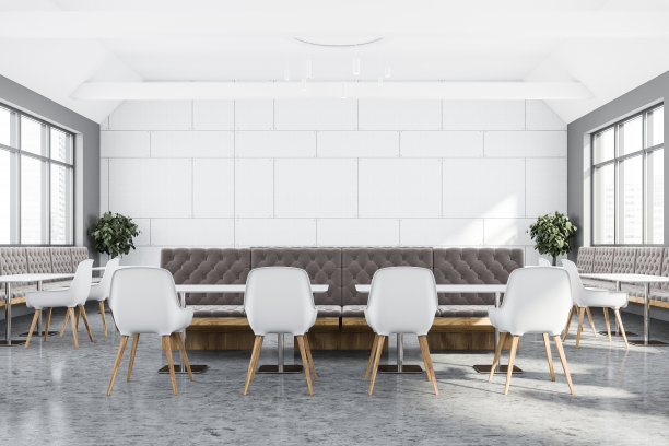 白色和灰色的咖啡馆内饰和沙发图片下载