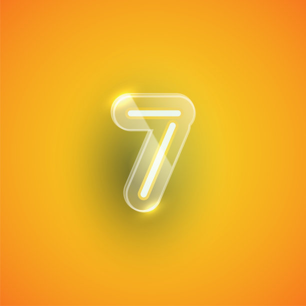 逼真的霓虹灯'7'字符与塑料外壳周围，矢量插图图片下载