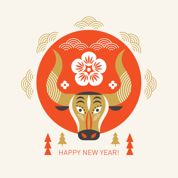 春节快乐。牛年。恭贺新禧，牛年大吉素材图片