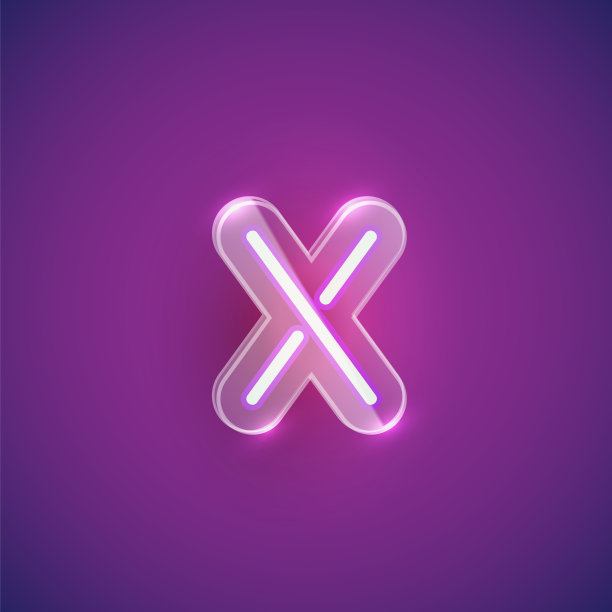 现实的霓虹灯X字符与塑料外壳周围，矢量插图图片下载
