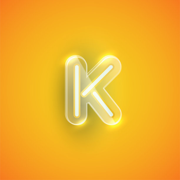 现实霓虹K字符与塑料外壳周围，矢量插图图片下载