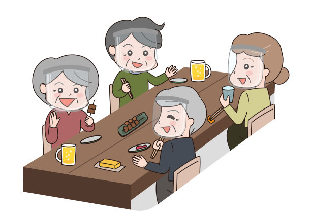 在餐馆里戴着面罩的老人。图片下载