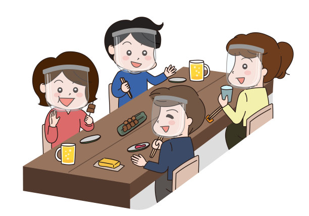 在餐馆里戴面罩的人们抗击COVID-19。图片下载