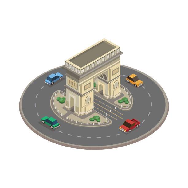 凯旋门纪念碑建筑地标来自法国巴黎概念等距插图矢量孤立在白色背景图片下载