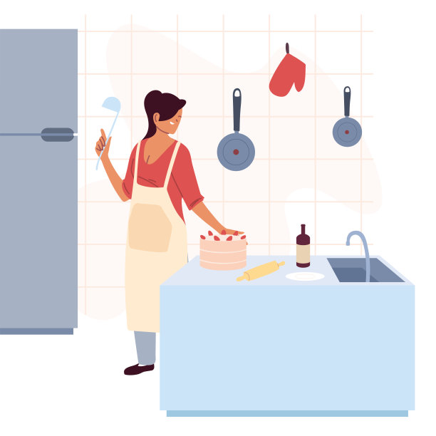 年轻女子在厨房准备蛋糕图片下载