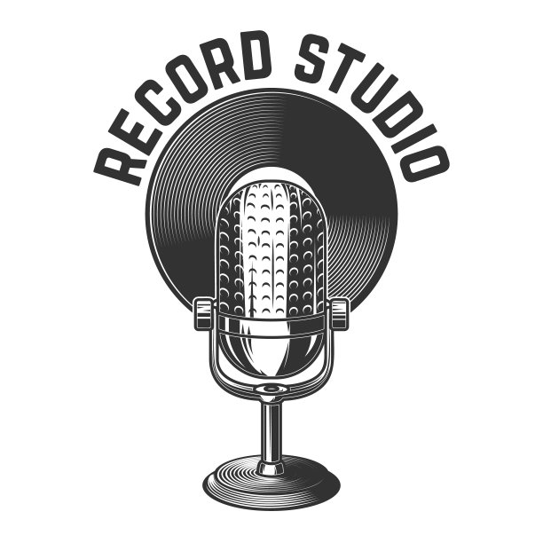 记录工作室。插图的复古麦克风与乙烯基磁盘。设计元素海报，卡片，横幅，标签，标志，徽章，t恤。矢量图图片下载