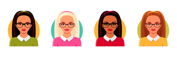 印度，亚洲，欧洲的女孩戴着眼镜图片下载