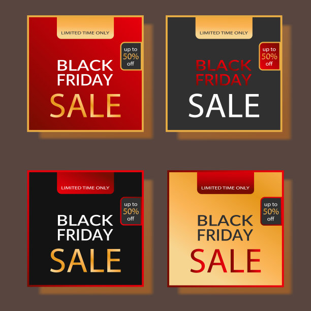 黑色星期五促销海报套装。奢华的设计与金色字母的彩色背景。力士商务推广图片下载