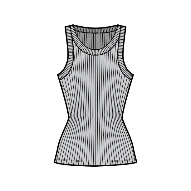 罗纹棉质背心技术时尚插图与宽勺颈部，合身的针织身体，束腰长背心图片下载