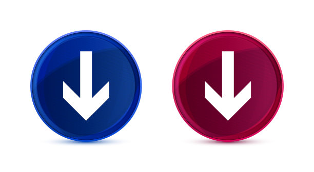 向下箭头图标丝绸圆形按钮设置插图图片下载