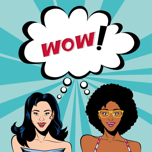 复古爆炸头和黑头发女性卡通哇泡泡矢量设计图片下载