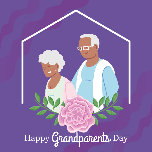 祖母和祖父在框架与玫瑰向量设计图片下载