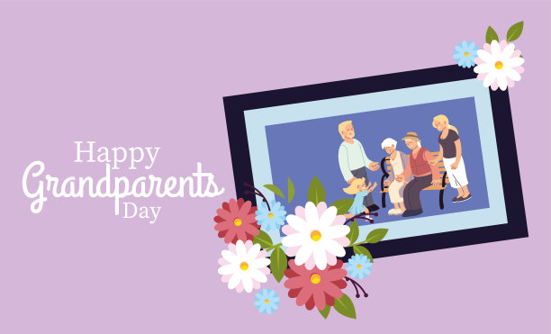 祖母，祖父，父母和孙女在框架矢量设计图片下载
