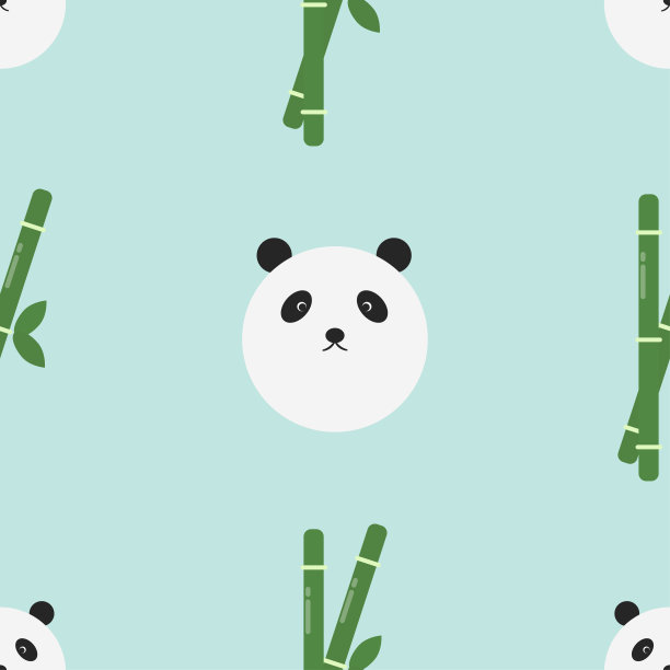 卡通熊猫角色无缝背景为婴儿面料设计。矢量彩色平面插图。孩子壁纸。可爱的动物的背景。图片下载