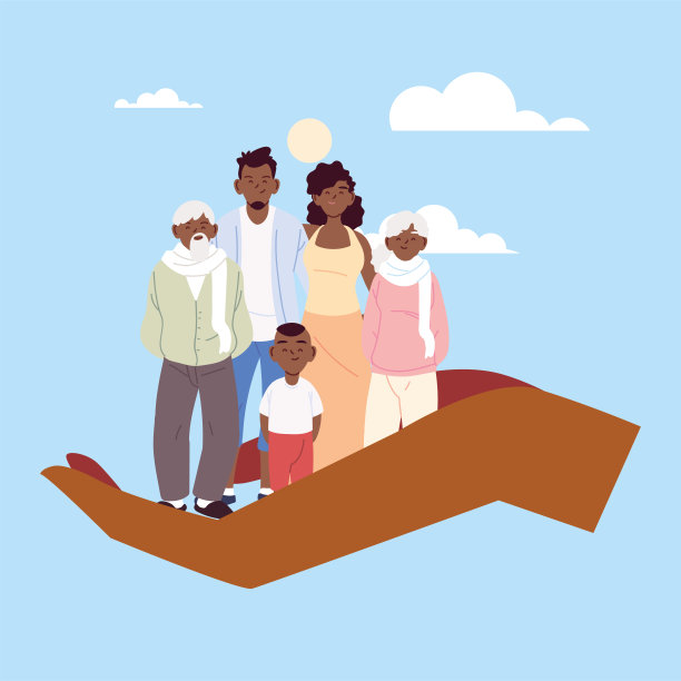 母亲父亲和儿子与祖父母卡通上手矢量设计图片下载