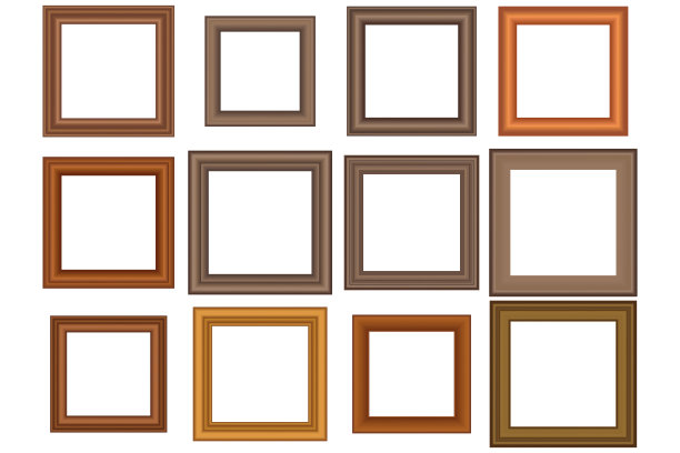 一套大的方形复古木框架为您的设计。复古封面。文本。古色古香的黄金漂亮的矩形框架。模板向量插图。图片下载