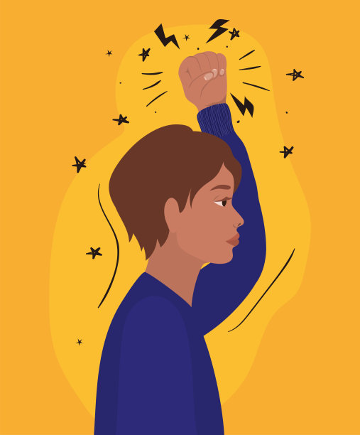 拉丁人卡通与拳头在侧视矢量设计图片下载