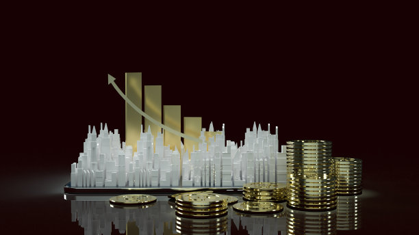 在平板电脑上建立城市和图表箭头，用于属性内容的3d渲染。图片下载