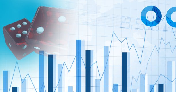 数字插图红色骰子在图表和统计在蓝色背景图片下载