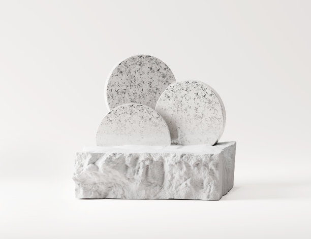 3D灰色岩石基座，讲台。白色抽象的工作室背景化妆品或美容产品推广模型。自然粗糙的灰色石材展示平台。最小的3D渲染插图的文本。图片下载