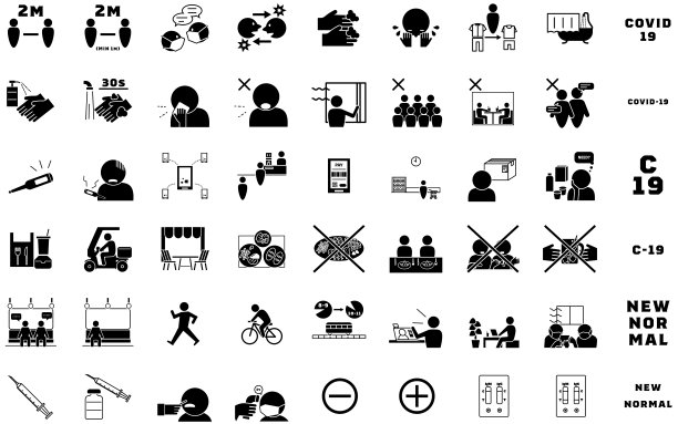 用于防止冠状病毒感染的新正常图标设置图片下载