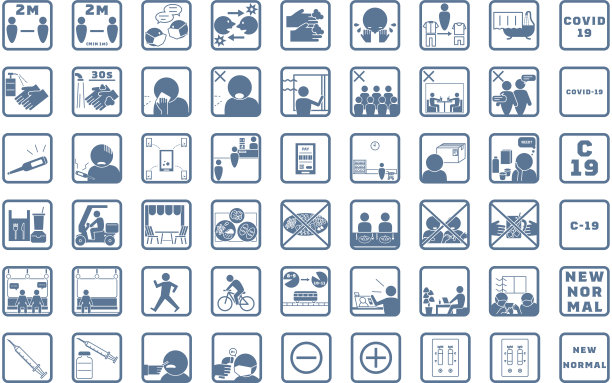 用于防止冠状病毒感染的新正常图标设置图片下载